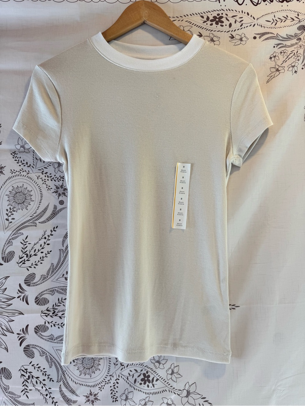 a new day Short-Sleeve Ribbed Tee in Cream with White Collar